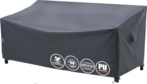 F&J Outdoors Garden Sofa Cover Waterproof 208x99x66/91cm Patio Covers for Outdoor Furniture Garden Bench Covers 3-4 Seater High Density Grey Heavy Duty Chair Cover Rainproof Fabric Sofa Protector - Image 2
