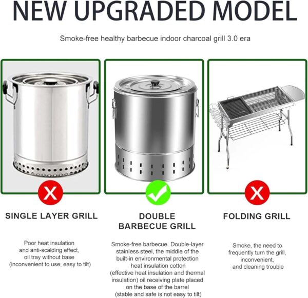YJKKZQLB Charcoal Barrel BBQ Grill Vertical Barbeque Hanging Stove Stainless Steel BBQ Grill Mesh Barrel with 20Pcs Skewers Rolling Grilling Basket Camping Barbecue Rack for Camping - Image 8