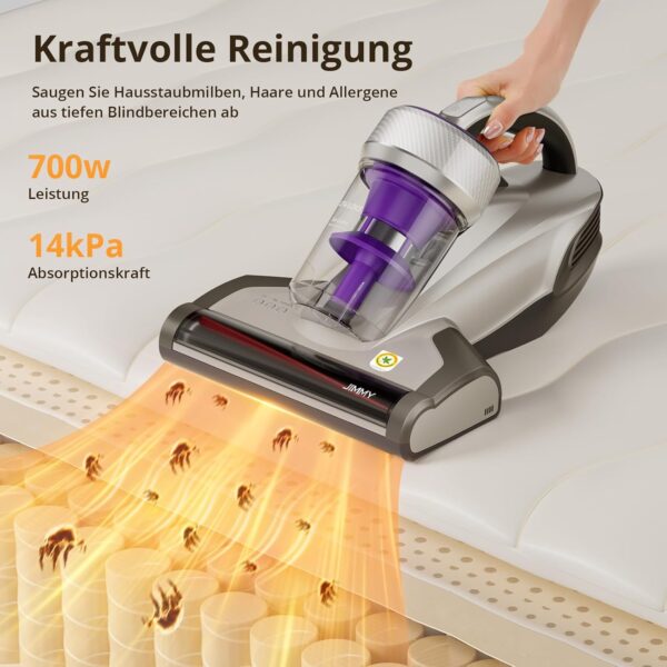 Jimmy JV35 Mattress Vacuum Cleaner, 700W Anti Dust Mite Bed Vacuum Cleaner with UV-C Light, 14 KPa Suction Power Corded Handheld Vacuum for Bed Sheets, Sofa, Pillows and More - Image 4