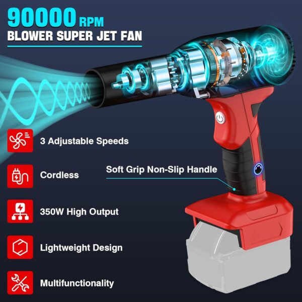 Compressed Air Duster Fit for Milwaukee 18V M18 Battery,High Power 400G Wind Speed,Rechargeable Cordless Air Blower for Keyboard, PC, Electric Devices Cleaning, Turbo Jet Dry Replace Canned - Image 5