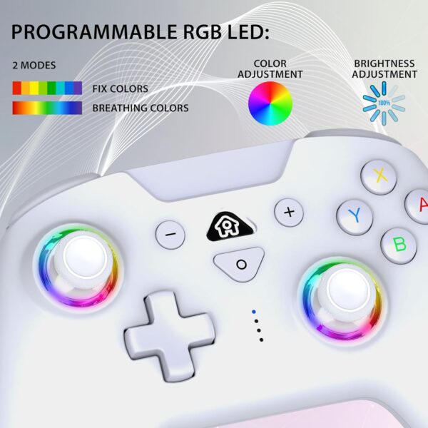 Subsonic – Wireless controller for Switch and Switch Oled – Gamepad bluetooth controller with LED, vibrations ant 6 axis gyro - White - Image 6