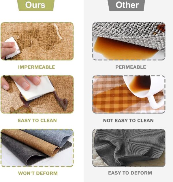YUNJUER Leather Placemats and Coasters Set, Heat-Resistant 212 °F, Non-Slip and Waterproof, Easy to Clean, PU Tablemats for Home, Kitchen, Restaurant, Outdoor Dining Table, 8 Pieces, 43x30cm, (Beige) - Image 5