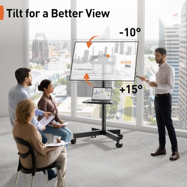 PERLEGEAR Mobile TV Stand on Wheels for 23-60 inch LED, LCD, Flat&Curved TVs up to 40kg, -10° to +15° Tilt Portable TV Stands with Laptop Shelf, Hight Adjustable Rolling TV Stand Max VESA 400x400mm - Image 4