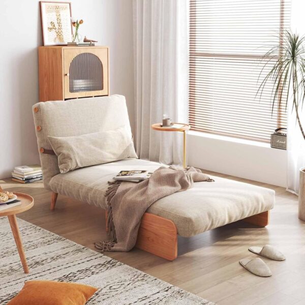 Leomix Modern Convertible Sofa Bed, 3 in 1 Sleeper Chair Bed Futon, Ideal for Small Space Apartment, Living Room, Guest Room, Office, Beige Linen & Wood - Image 6