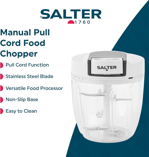 Salter BW12922EU7 Manual Food Chopper – Pull Cord Multifunctional Vegetable Cutter, Mincer for Garlic, Onion, Chillies, Herbs, Pull String Food Processor Dicer for Salad/Salsa, Stainless Steel Blade - Image 3