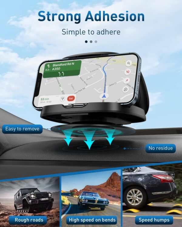 JOYEKY Car Phone Holder for Dashboard, 360° Rotatable Horizontal & Vertical Viewing Car Phone Mount，Washable Reusable Mobile Phone Holder, for iPhone Samsung Android Smartphones (Black) - Image 4