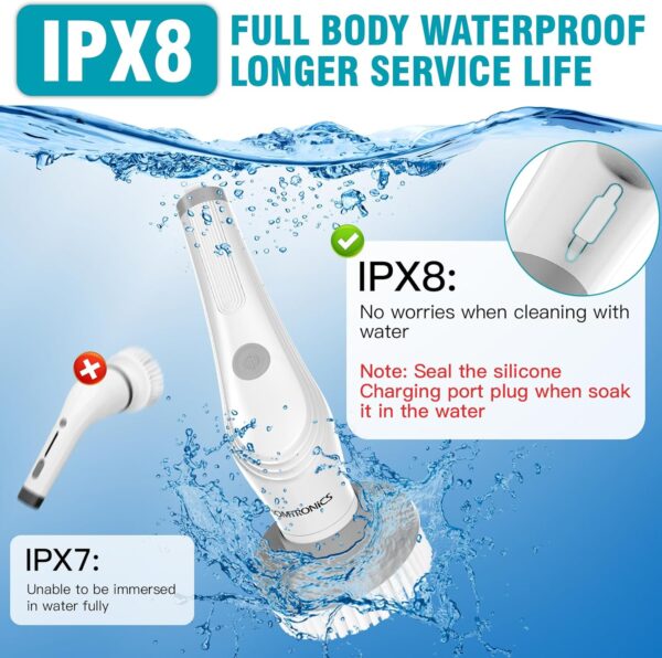 Homtronics Electric Spin Scrubber, [IPX8 Waterproof] 15 IN 1 Cordless Electric Cleaning Brush with 10 Replaceable Brush Heads, 120cm Adjustable Handle Power Scrubber for Bathroom, Floor, Kitchen, Car - Image 4