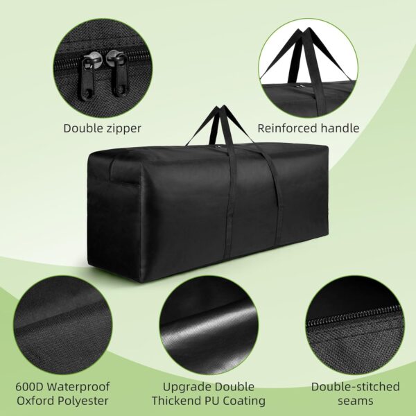 2 Pack Heavy Duty 600D Oxford Fabric Waterproof Garden Furniture Cushion Storage Bag Anti-UV Christmas Tree Storage Bag Garden Cushion Cover with Zipper and Handles (300L) - Image 3