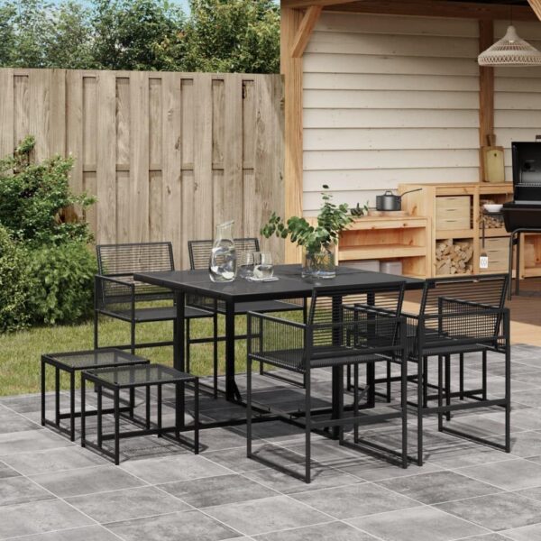 WKIEQACO Outdoor Outdoor Furniture Sets,9 Piece Garden Dining Set Black Poly Rattan - Image 2