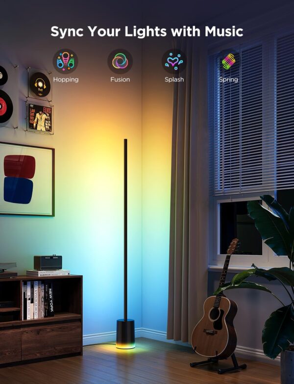 Govee LED Floor Lamp RGBIC, Dimmable Standing Lamp 152cm Work with Alexa and Matter, APP and Remote Control, Music Sync, Multicolour Scene Modes, Black Corner Floor Lamps for Living Room, Bedroom - Image 8