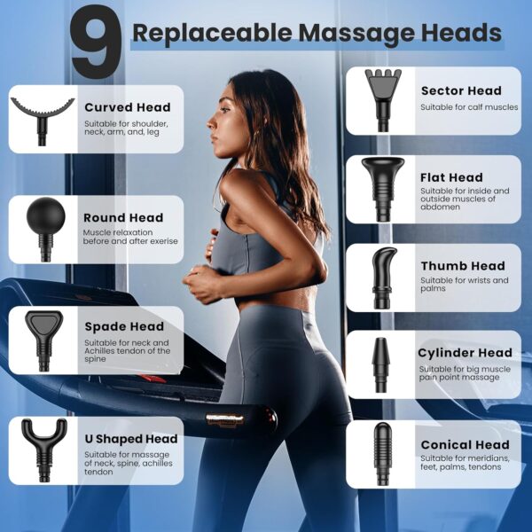 JQX Massage Gun, Deep Tissue Massage Gun for Pain Relief with 30 Speed Levels and 9 Attachments, Ultra Quiet Massager Gun, Lightweight and Portable - Black - Image 7