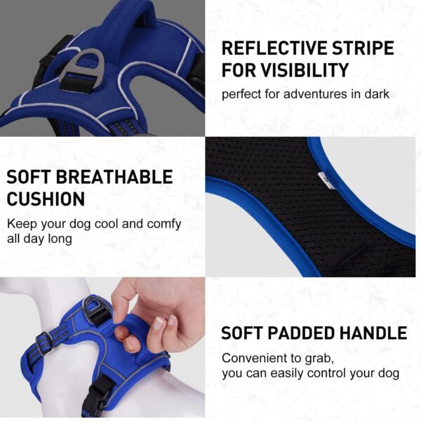 Dog Harness No Pull for Large Medium Dogs, Adjustable Reflective Harness Dog Harness Escape proof Lightweight Breathable Pet Vest Harness medium large dog for Walking Training Blue M - Image 5