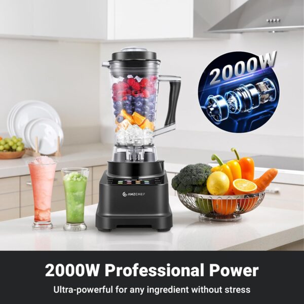 AMZCHEF 8-IN-1 Professional Smoothie Blenders for Kitchen with Innovative LED Panel, 2000W Blender Smoothie Maker with 8 Menu and 10 Speed, 2L Blenders for Smoothies, Ice Cream & More, Black - Image 4