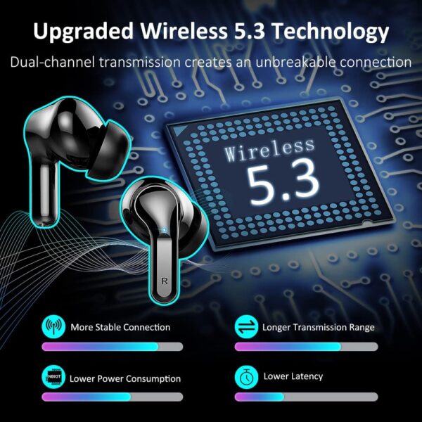 Wireless Earbuds, Wireless Headphones Bluetooth 5.3 Headphones with 4 ENC Mic, NEW 40H Bluetooth Earphones in Ear Deep Bass Noise Cancelling Bluetooth Earbuds Mini Ear Buds IP7 Waterproof LED Display - Image 3
