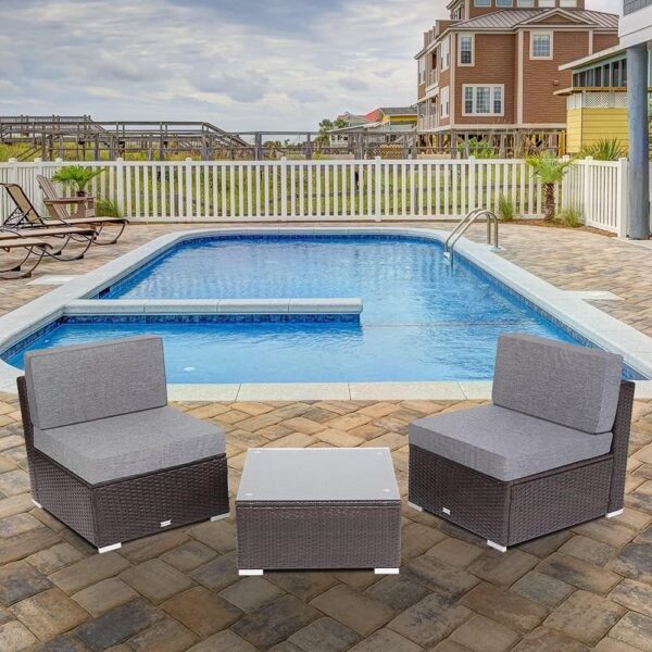 ZYMEN 3 Pieces Patio PE Wicker Rattan Sofa Set Patio Furniture Set Commemoration Day - Image 7