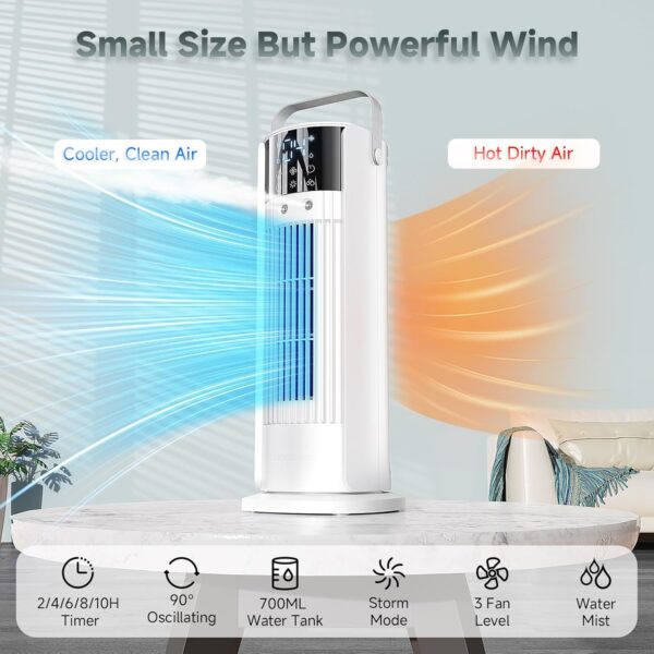 Portable Air Conditioner 5-in-1 Evaporative Air Cooler & Remote Control,90" Tower Fan,4 Fan Speeds,Automatic Oscillation,10 Hour Timer and Sleep,Humidification Mode for Office,Home,Room,Bedroom - Image 6