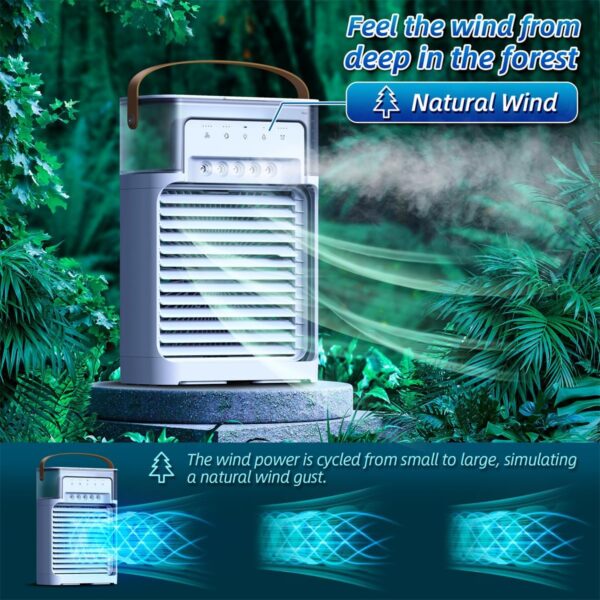 NTMY Portable Air Cooler, Personal Air Conditioner fan, USB Misting Humidifier for All Season Use with 4 Speeds & 3 Misting Levels, 7 Colors LED Light, 8H Timer, 1200ML Water Tank, Remote Control - Image 9