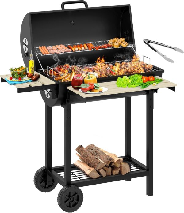 YITAHOME L Charcoal Smoker BBQ, Portable Barbecue Grill with Height Adjustable Charcoal Tray & Temperature Gauge for Party, Camping, Patio, Garden, Comes with Kitchen Tong - Image 2