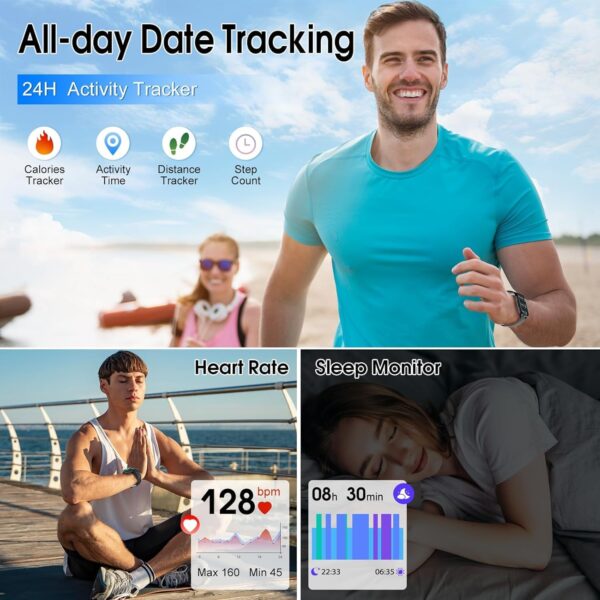 Smart Watch for Men Women Answer/Make Call, 2025 HD Screen 1.85" Fitness Watch, Sleep Monitor/Step Counter/Heart Rate, 110+ Sports Activity Tracker, IP68 Waterproof Smartwatch for Android iOS Black - Image 5