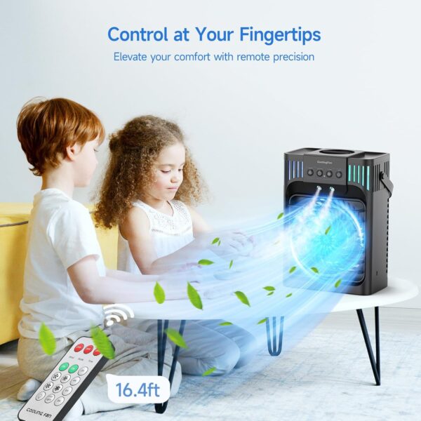 FethFire Portable Air Conditioner Cooling Fan with Remote, 1200Ml Mini Air Conditioning Unit,Quiet 3 Wind Speeds & Cool Mist, 2-8H Timer & 7 LED Light, Personal Air Cooler Fan for Room,Home,Office - Image 5