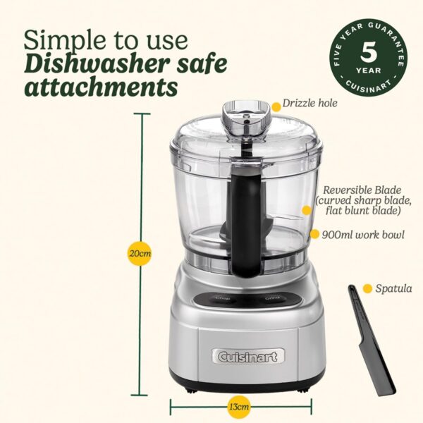 Cuisinart Mini Prep Pro - Mini Chopper and Compact Processor in 1, Multifunctional, Reversible Stainless Steel Blade, BPA Free 900ml Work Bowl, Compact Powerhouse, Dishwasher Safe Parts - Image 7
