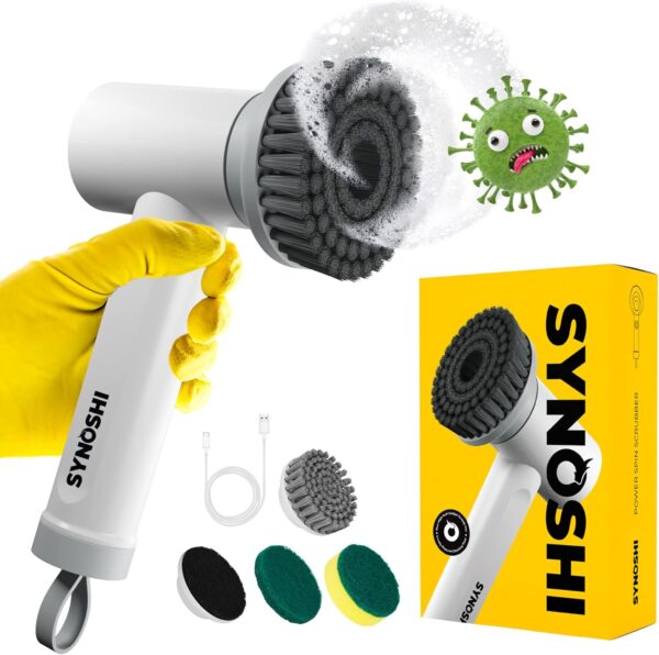 Synoshi Power Spin Scrubber Cordless, Electric Scrubber, Electric Cleaning Brush 3 Replaceable Heads, 2 Speeds, Perfect for Bathroom, Floor, Scrubbing Brush for Household - Image 2