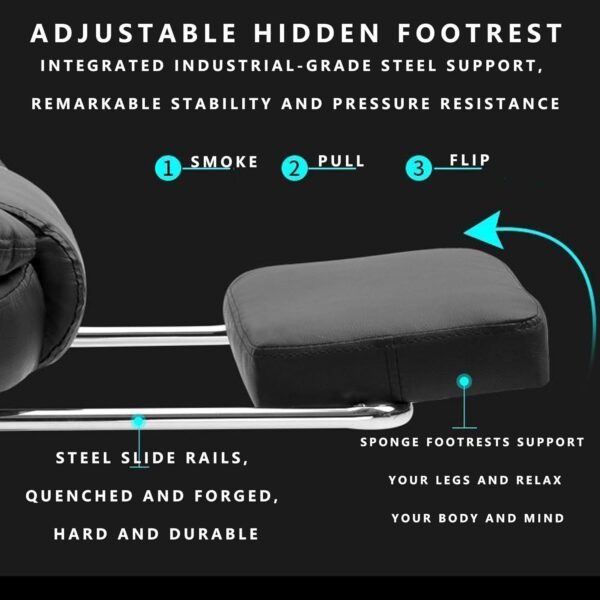 Ergonomic Gaming Chair with Massage Function, Footrest, 360° Swivel, Quiet Wheels, Wide Headrest & Armrests - Ideal for Office, Home, Study, Executive Use - Image 6