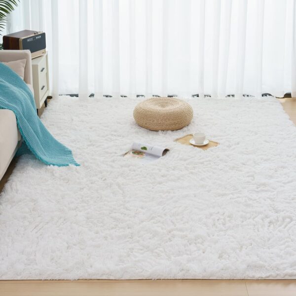 Vamcheer Shaggy Rug- Fluffy Area Rug for Living Room, 8mm Long Pile Rug for Bedroom Kids Room Decor Anti Slip, White, 160x230cm - Image 3