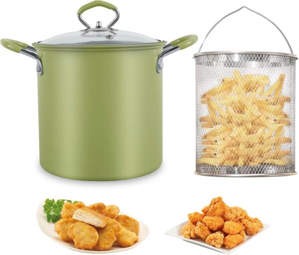 Deep Fryer Pot with Strainer Basket and Lid, 3L Stainless Steel Deep Fryer Pan with Handle, Multipurpose Cooking Pot, Bacon Grease Container for Frying Fish Shrimp Chicken Fries - Image 2