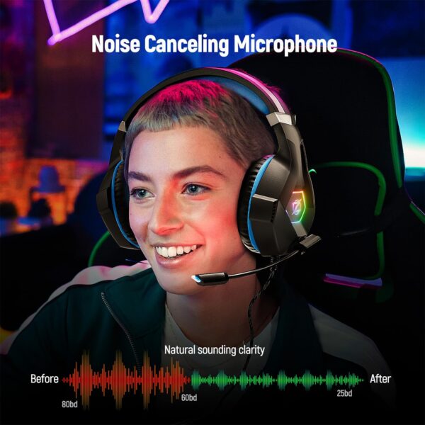 Gaming Headset Stereo Surround Sound Gaming Headphones with Breathing RGB Light & Adjustable Mic for PS4 PS5 PC Xbox One Laptop Mac - Image 5