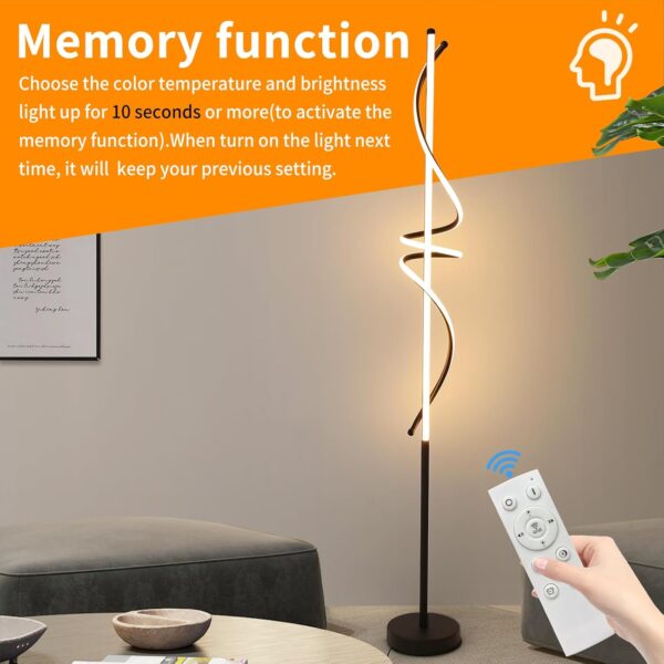 Mikeru Modern Spiral Floor Lamp with Foot Switch, 150cm Living Room Standing Lamp, 3000k/4500k/6500k Dimmable Floor Lamp, Brightness Adjustable 10%-100% Reading Lamp for Bedroom, Office, Study Room - Image 6
