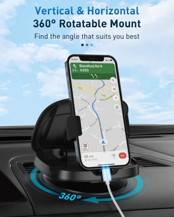 JOYEKY Car Phone Holder for Dashboard, 360° Rotatable Horizontal & Vertical Viewing Car Phone Mount，Washable Reusable Mobile Phone Holder, for iPhone Samsung Android Smartphones (Black) - Image 3