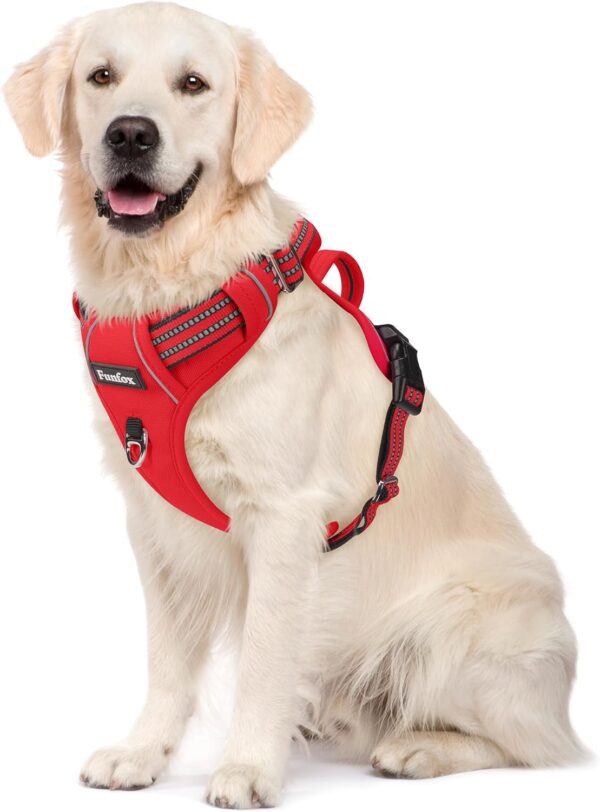 Funfox Dog Harness Large No Pull, Adjustable 2 Clips Anti-Pull Vest with Practical Handle, Breathable Padded Pet Harness Designed for Small/Large Breeds, Reflective Training Walking Red L - Image 2
