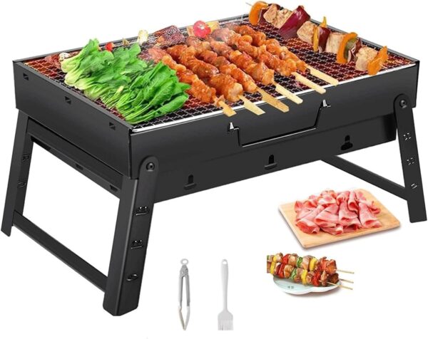 Barbecue Grill Portable grill Barbecue Table easy-to-use Foldable Charcoal Grill With handle, Stainless Steel Smoker Picnic for Outdoor Garden Terrace Camping Travel Hiking (black,16 * 16 * 3in) - Image 2
