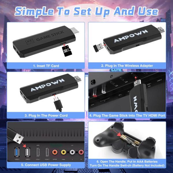 Retro Games Console With Dual 2.4g Wireless Controllers, Built-In Card 50000+ Games Game Stick , Plug And Play Retro Game Stick Support 40+ Simulators, 4K HD Output For TV-128G - Image 7