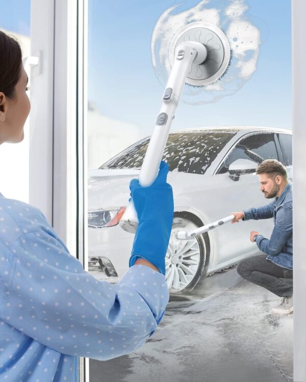 LABIGO Electric Spin Scrubber LA3 Pro, Cordless Bathroom with 5 Replacement Head, 3 Adjustable Angle, Household Power Cleaning Brush Extension Arm, White, (KS-2639) - Image 4