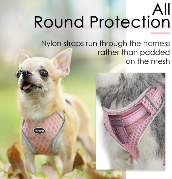 ThinkPet Reflective Breathable Soft Air Mesh No Pull Puppy Choke Free Over Head Vest Ventilation Harness Leash Set for Puppy Small Medium Dogs Pink M - Image 4
