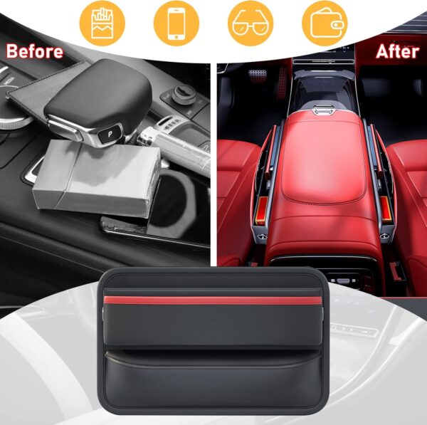 Yumzeco Car Seat Gap Filler, 2PCS Car Front Seat Side Gap Storage Organizer. Seat Gap Filler with PU Leather Storage Organizer. Car Seat Crevice Slit Pockets for Phones,Cards and Keys（Black&Red） - Image 3
