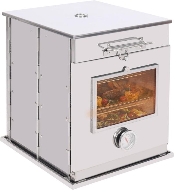 Lineslife Foldable Camping Oven with 3 Tier Grill, Portable 304 Stainless Steel Camping Stove with Thermometer for Use with Propane Gas Stove and Wood Camhorse, Outdoor Cooking, Picnic - Image 2