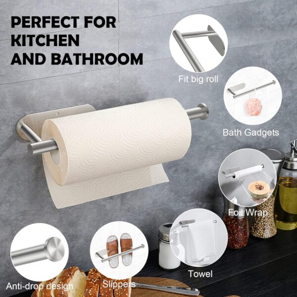 Vicloon Kitchen Roll Holder Under Cabinet,Stainless Steel Paper Towel Holder Countertop,Kitchen Self-Adhesive Wall Mounted Paper Towel Rack,Stainless Steel Paper Towel for Bathroom,Washroom-Silver - Image 8