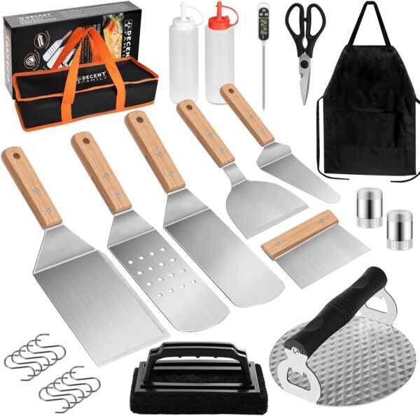 DY DECENT FAMILY BBQ Griddle Accessories Kit, Upgrade 26Pcs Tools Set for Blackstone, Outdoor Flat Top Grill Set, Hibachi Spatula Christmas Grilling Gift Men Women (A16-C02-Y) - Image 2