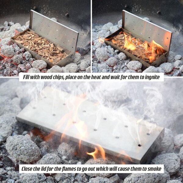 BBQ Wood Chip Smoke Box By CKB LTD Heavy Duty Stainless Steel Barbecue Smoker Metal Outdoor Cooking Accessories Universal Smokers for Gas and Charcoal Grilling Add Smokey Flavour to Grilled Meat - Image 3