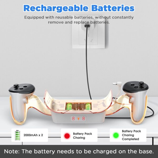 Aceshop Charging Stand for Meta Quest 3S/2 Magnetic VR Charging Dock with Controller Holder and Indicator Light, 2 Rechargeable Batteries - Image 4