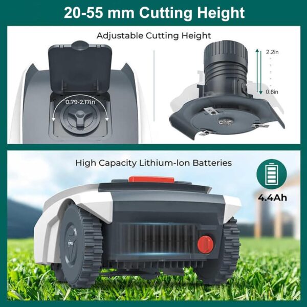 18-RM Robot Mower with Quiet -Smart Cordless Lawnmower with Accurate Navigation and Obstacle Avoidance, 1500 sq m Range, 3-Hour Li-ion Battery Runtime & Boundary Wire for Effortless Mowing - Image 6