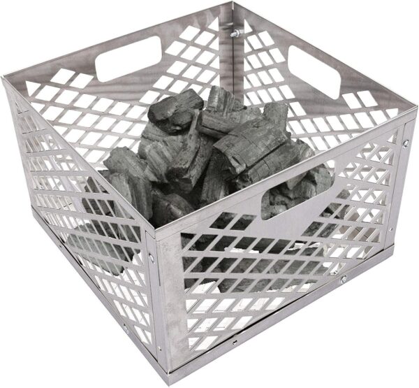 Charcoal Basket For Oklahom a Joe Stainless Steel Charcoal Firebox Basket Silver Charcoal Box With Handle Compatible With Most Offset Smoker Grills 31x31x20cm - Image 2