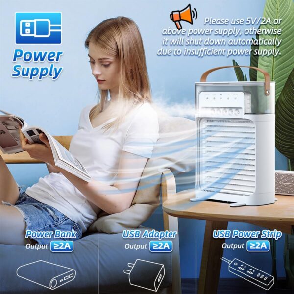 NTMY Portable Air Cooler, Personal Air Conditioner fan, USB Misting Humidifier for All Season Use with 4 Speeds & 3 Misting Levels, 7 Colors LED Light, 8H Timer, 1200ML Water Tank, Remote Control - Image 8