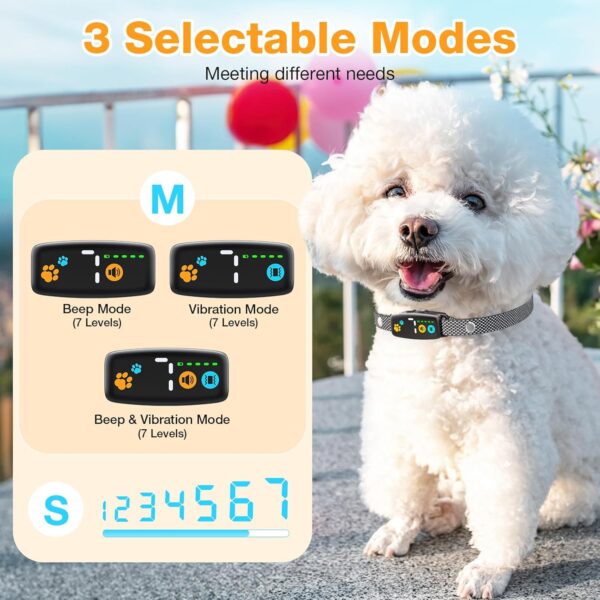 Anti Bark Collars for Dogs, Humane No Shock Bark Collar, Vibration & Beep, 7 Adjustable Sensitivity Levels, Rechargeable Stop Dog Barking Collar for Small Medium Large Dogs with IPX7 Waterproof - Image 3