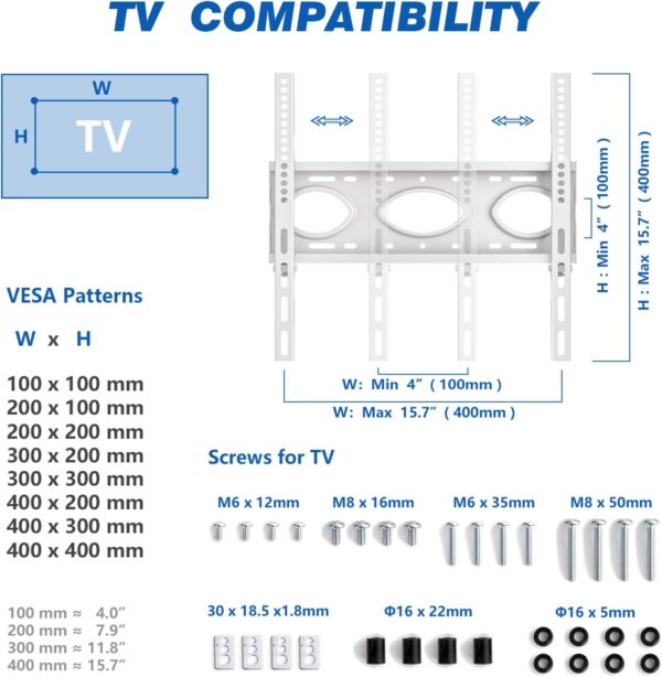 RFIVER Mobile TV Stand on Wheels for 27-60 Inch LCD LED Flat Screen Curved Screen TVs up to 40 kgs, Height Adjustable Shelf Rolling TV Cart as a Movable Portable TV Stand, Max VESA 400x400mm, White - Image 9