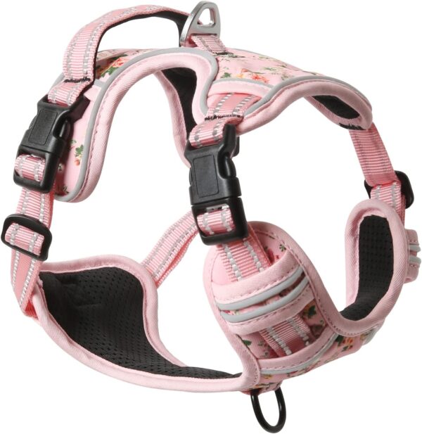 HEELE Dog Harness, Anti-Pull Reflective Dog Harness with Padded Handle for Medium Large Dogs, 1 Buckle on the Right Neck Strap Makes it Easy to Put on and Take Off, Floral-Pink, M - Image 3