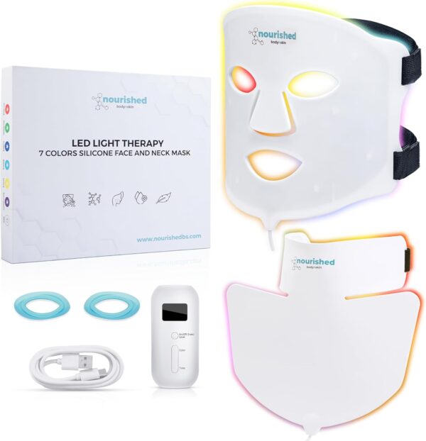 Nourished Bodynskin LED Light Therapy Face & Neck Mask - Facial Skin Care Device - 7 Colors Red & Blue - Rejuvenation, Anti-aging Product for Wrinkles - Image 2